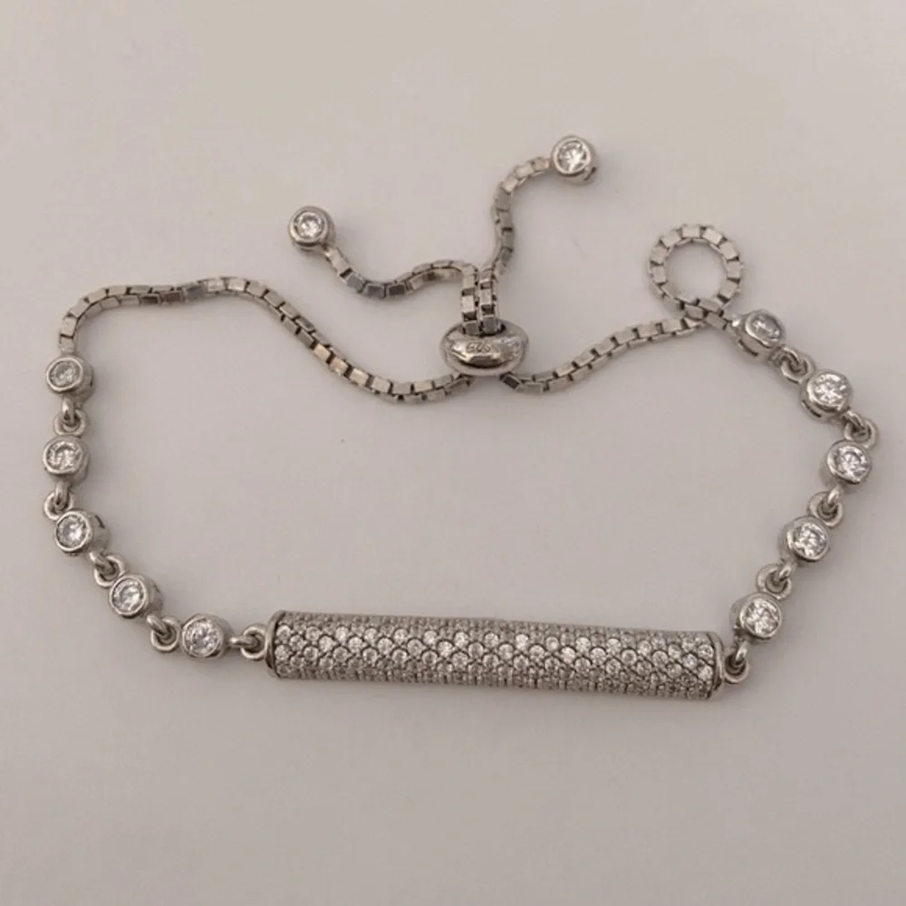 925 Silver bar bracelet cubic zirconia stones tennis bolo lock